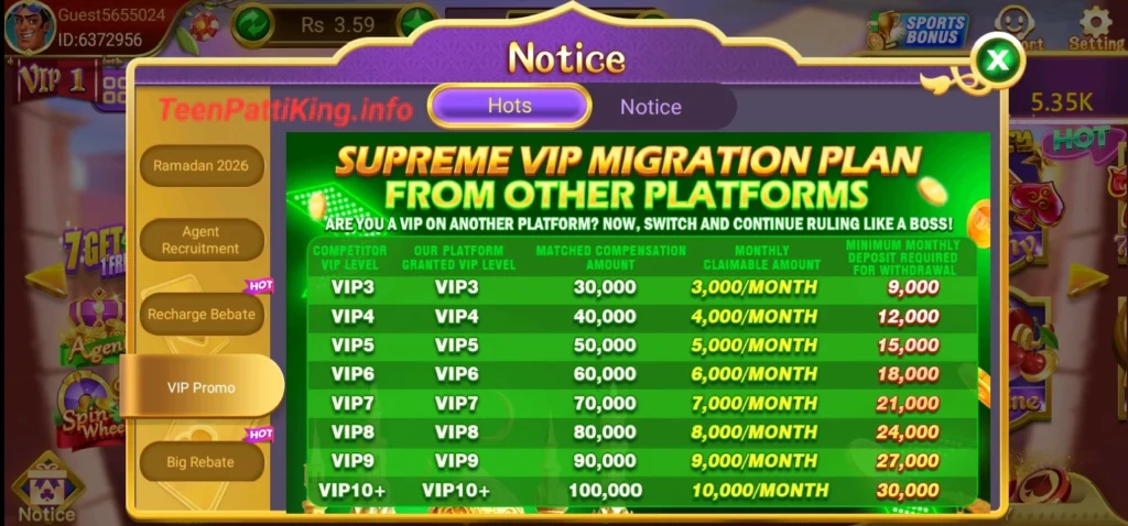 3 Patti King VIP Program